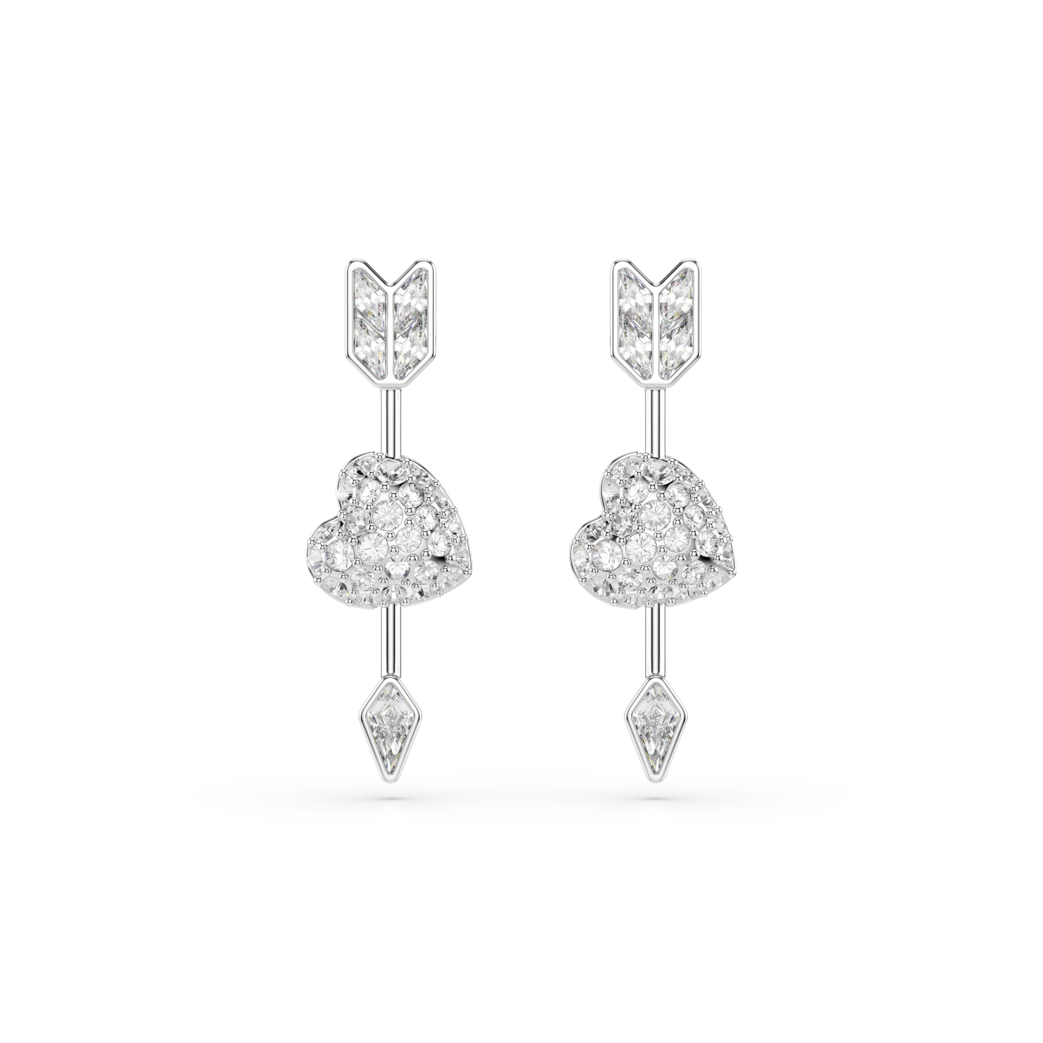 Swarovski - Orecchini pendenti Idyllia, Taglio misto, Cuore con freccia, Bianchi, Placcato rodio Ref. 5749602 - SWAROVSKI
