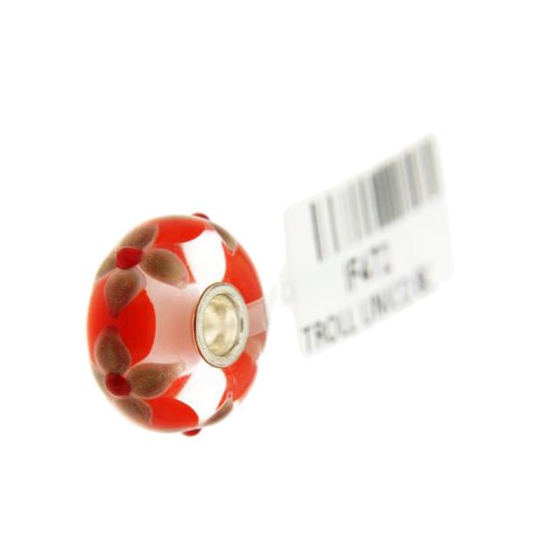 Trollbeads Unico in Vetro - OOAK Original Trollbeads Arancione con fiori oro Rif. UNICO 8C - TROLLBEADS