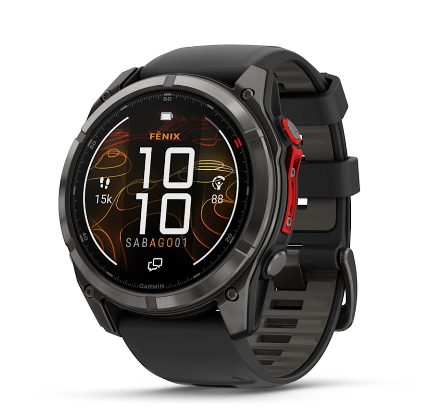 Garmin FĒNIX&reg; 8 - 51 mm, MicroLED Sapphire, Titanio, Carbon Gray DLC con cinturino in silicone Black/pebble grey Ref. 010-03380-05 - GARMIN
