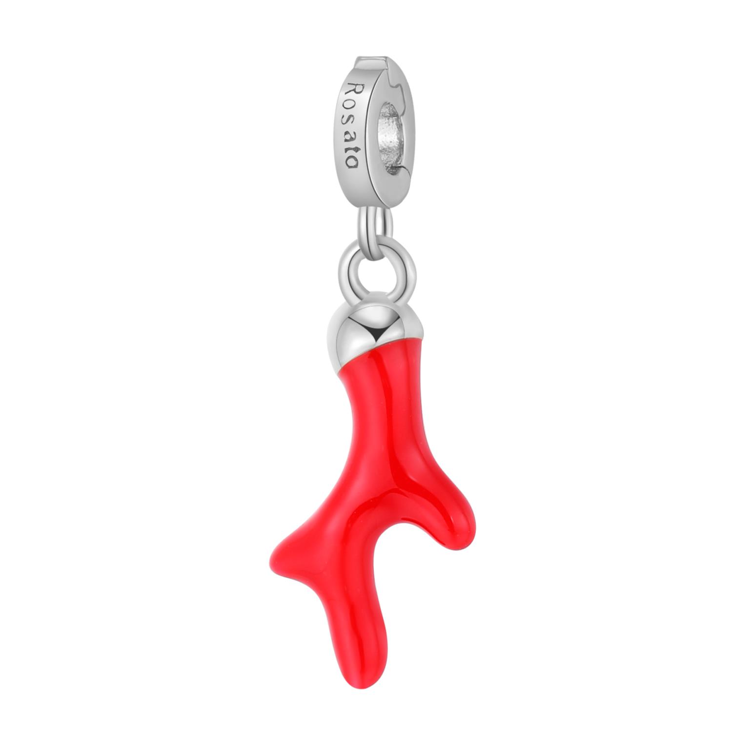 Rosato - Charm STORIE argento 925/1000 rodiato a forma di corallo, smalto rosso Ref. RZ189R - ROSATO