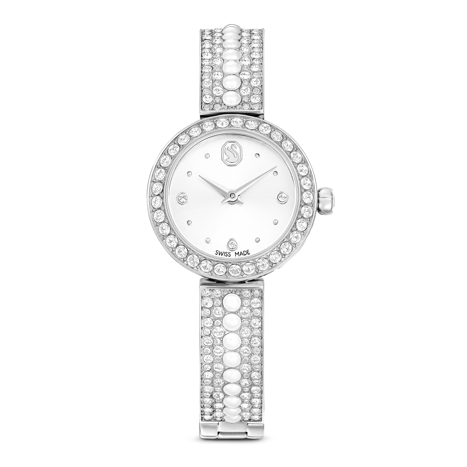 Swarovski - Orologio Matrix pearl bangle, Fabbricato in Svizzera, Bracciale in cristallo, Bianco, Acciaio inossidabile Ref. 5743680 - SWAROVSKI