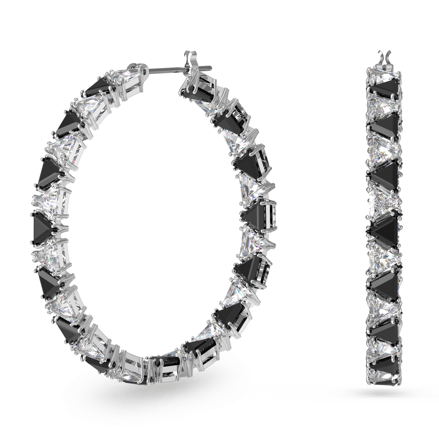 Swarovski - Orecchini a cerchio Ortyx, Taglio triangolo, Neri, Placcato rodio Ref. 5616911 - SWAROVSKI