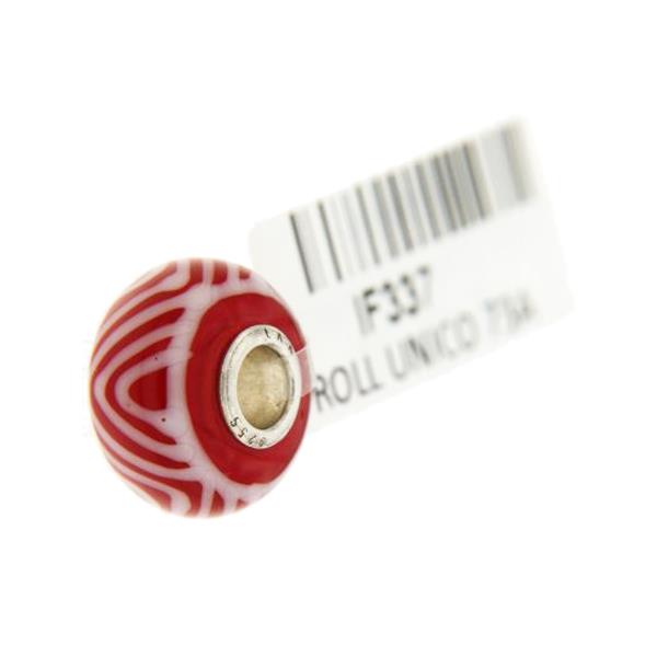 Trollbeads Unico in Vetro - OOAK Original Trollbeads Rosso e bianco geometrico Rif. UNICO 73A - TROLLBEADS